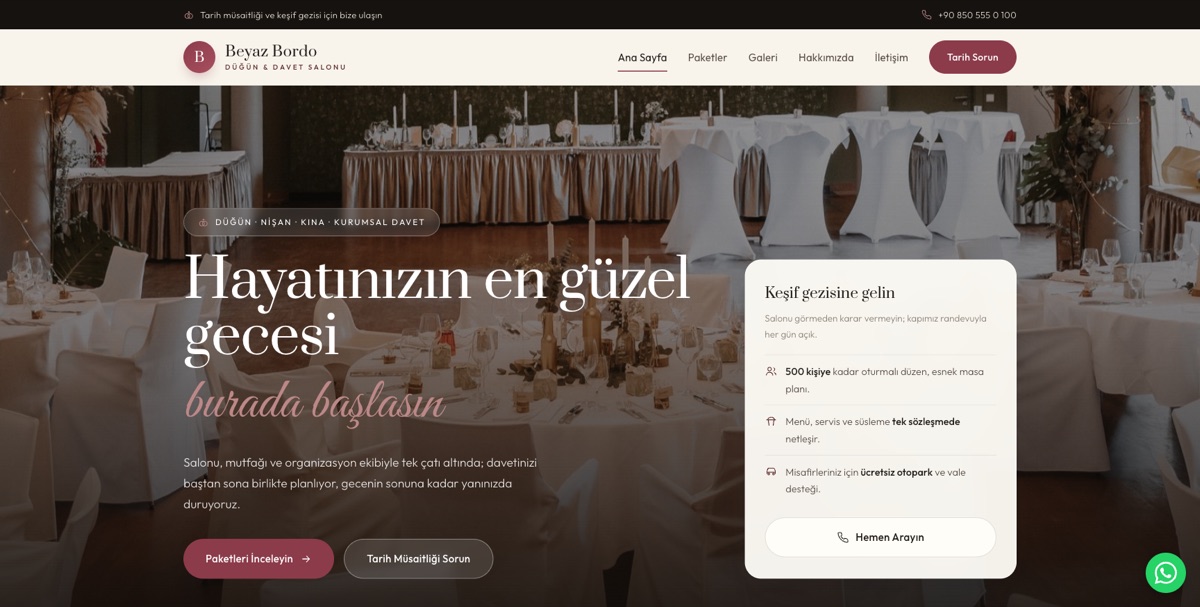 Düğün & Davet Salonu — Beyaz örneği