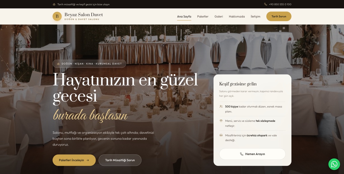 Düğün & Davet Salonu — Beyaz örneği