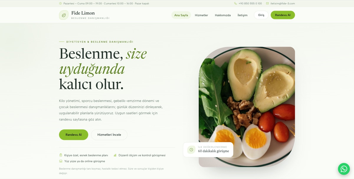Diyetisyen — Fide Beslenme örneği