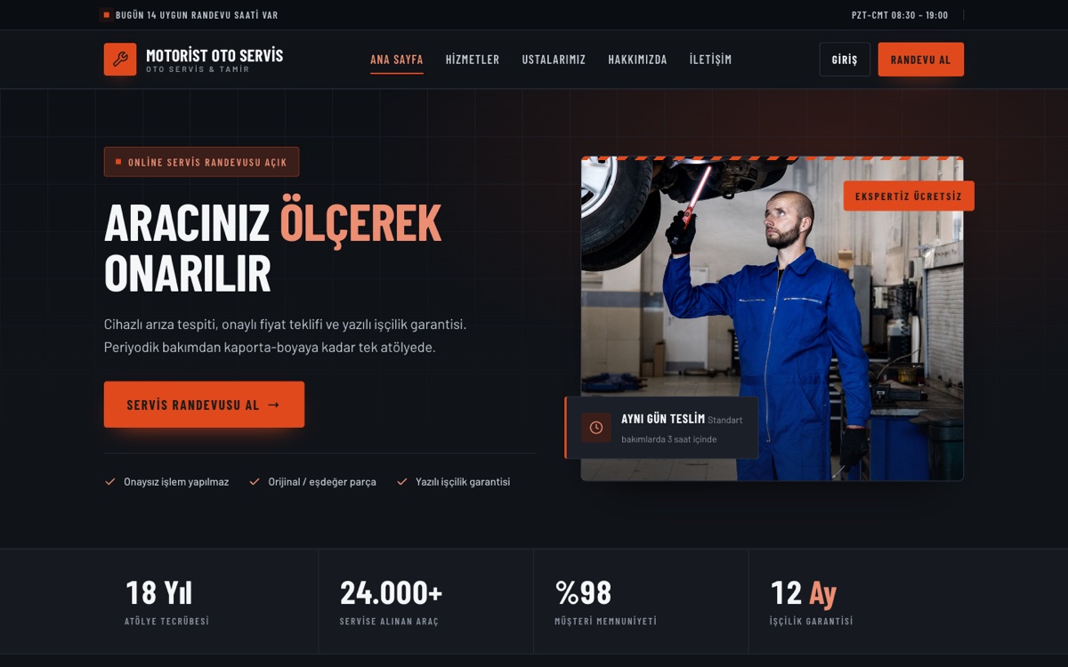 Oto Servis — Motorist örneği
